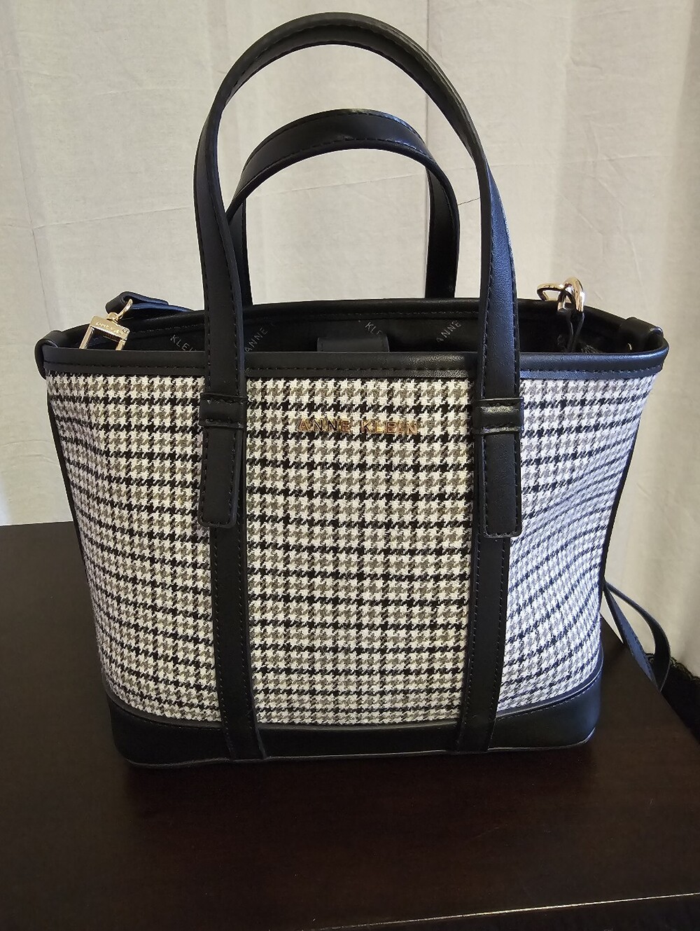 Anne Klein Black & White Houndstooth Tote Bag - Classic Women's Handbag